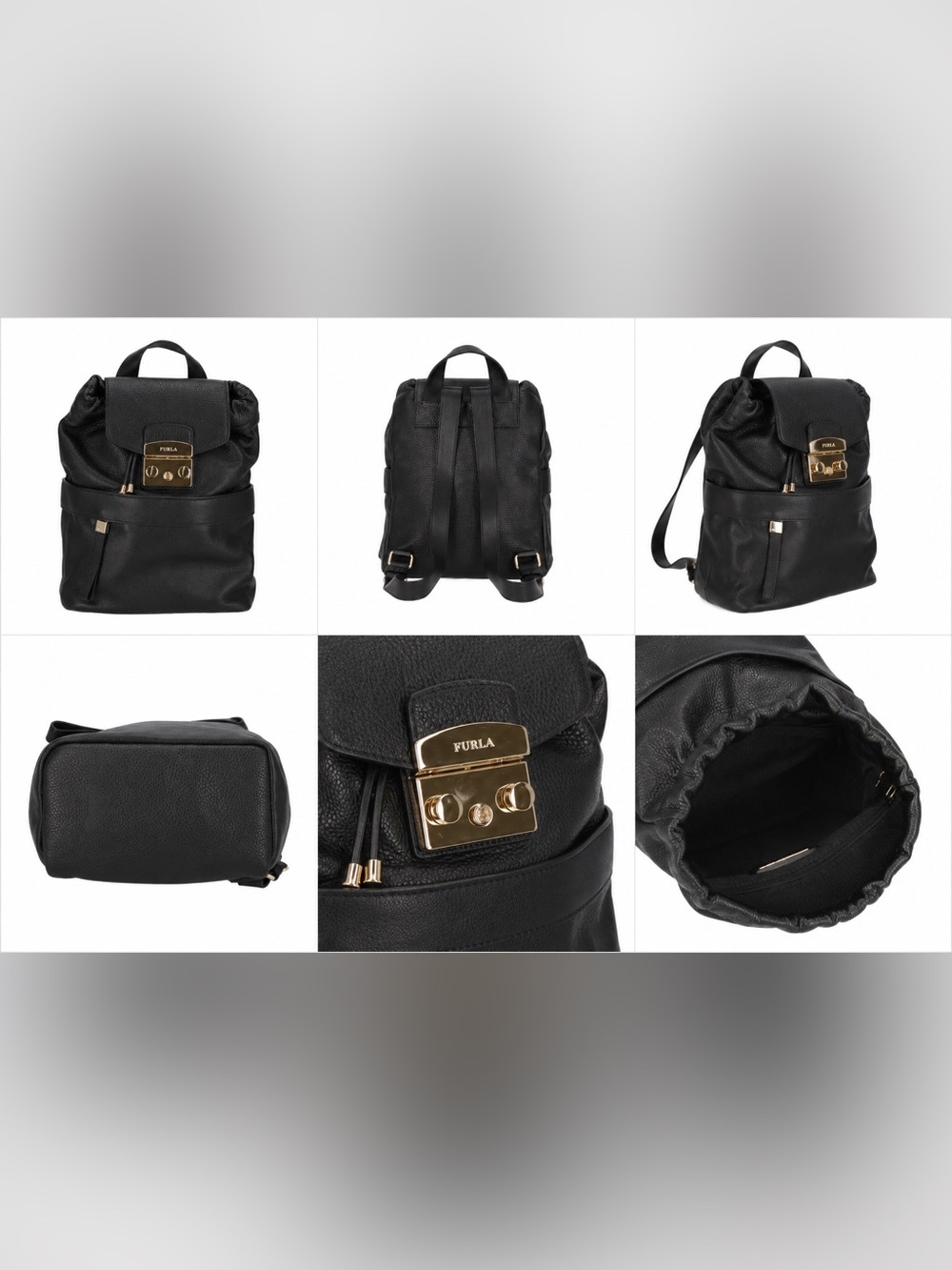 Furla Metropolis Rucksack Backpack Black Pebbled Leather w/Dust Bag